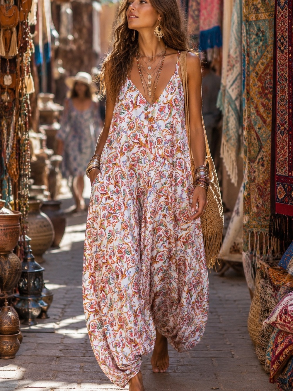 Boho Paisley Print Spaghetti Strap Jumpsuit